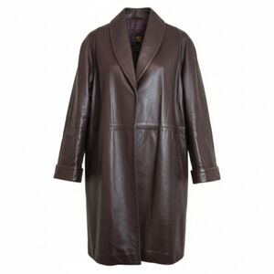Vintage LNR Genuine Leather Long Coat Brown Shawl Collar Jacket Size L